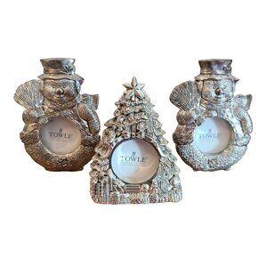 x3 Towle Silversmiths Silver Plated Christmas Holiday Picture Frame Snowman/Tree